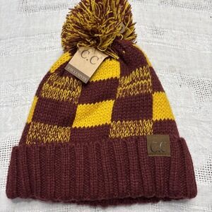 C.C Exclusive Team School Color Knit Hat Beanie Maroon And Yellow Gold